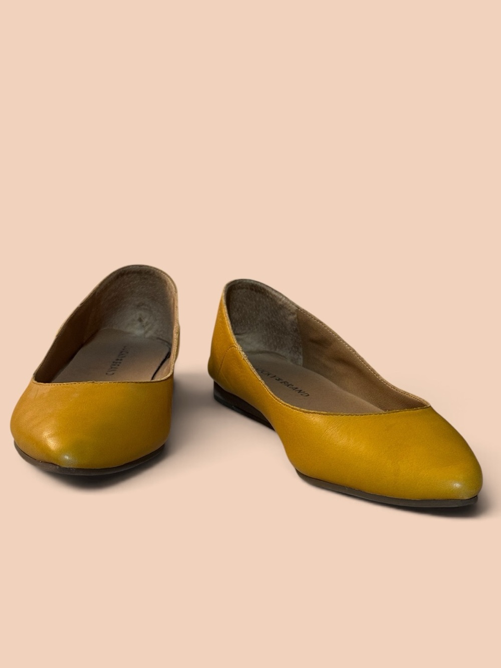 Lucky Brand (size 7.5) Mustard Yellow Leather Pointed Toe Ballet Flats - Picture 2 of 6